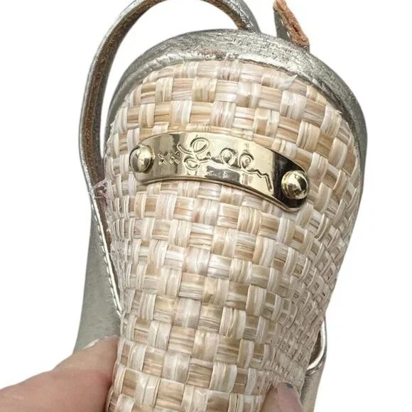 Lilly Pulitzer Gigi Leather Slingback Open Toe Gold Wedge Sandals Women's Sz 7. - Picture 11 of 14